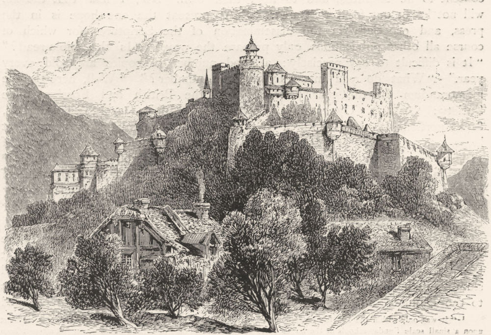 AUSTRIA. Salzburg Castle c1893 old antique vintage print picture